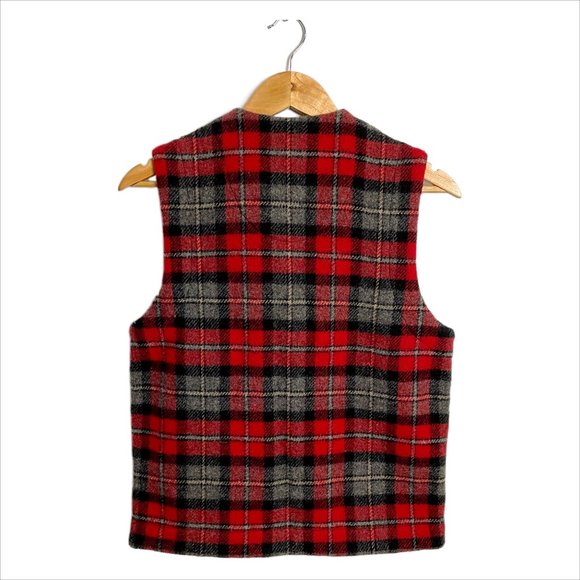 Red, gray and black plaid wool vest - Eddie Bauer - size small - Picture 7 of 7